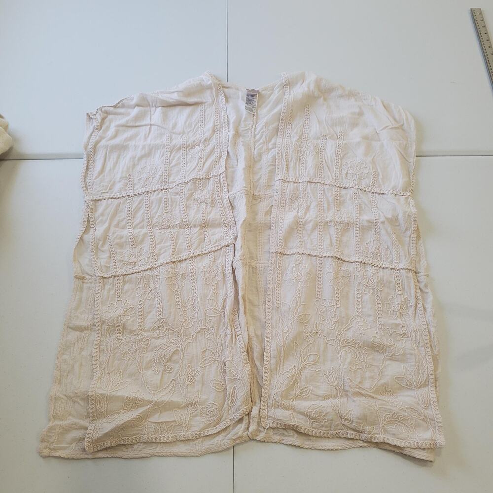 Chico's Vest Womens One Size Ivory Cream Embroidered Lace Open Front Boho Kimono
